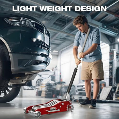 Big RED 3 Ton Low Profile Full Aluminum Racing Floor Jack with Dual Piston Quick Lift Pump, 6000 lb Capacity, Lift Range 3.74"-18.90", Lightweight Design, Red - style: Aluminum