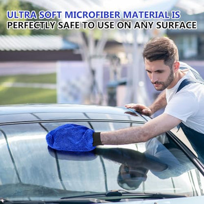 Teenyyou 6 Pcs Microfiber Dusting Mitt Car Wash Mitts Cleaning Glove with Thumb Reusable Terry Dusting Gloves with Elastic Wrist Cuff for Car Wheel Plants House Kitchen(Royal Blue,9.84 x 7.87 Inch) - color: Royal Blue, size: 9.84 x 7.87 Inch