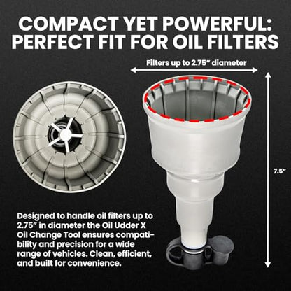 X Oil Change Tool - Fits Oil Filters Up to 2.75" Diameter - Spill-Free Oil Filter Funnel with Magnet - Hands Free Magnetic Hold to Filter - Durable Nitrile Rubber Construction Maximum Grip