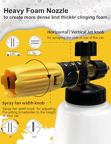 Foam Cannon with Pressure Washer Tips and Nozzle Holder, 4000PSI Car Soap Dispenser for Pressure Washer with M22 and 1/4" Quick Connector,1L Bottle - size: Foam Canon with 5 Nozzles