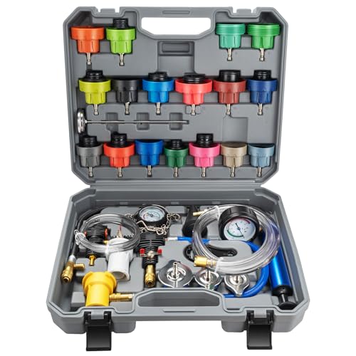 VTG VOGTEN 30PCS Coolant Pressure Tester & Vacuum Refill Kit,Radiator Pump Pressure Tester Kit for Automotive Cooling System Water Tank Leakage Detection - color: Gray