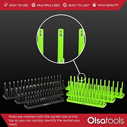 Olsa Tools SAE (Green) & Metric (Black) Socket Storage Trays - 6 Piece Set | 1/4-Inch, 3/8-Inch, 1/2-Inch Drive - Professional Quality Tool Organizer - Professional Grade - Part: 1055