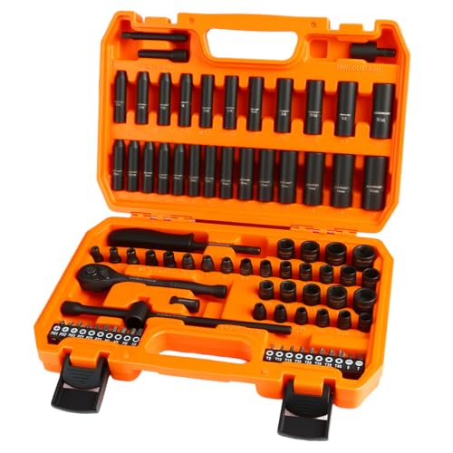 COMOWARE 83pcs 1/4” Drive Socket Set, Father day Gift, 5/32”-9/16” SAE, 4-15mm Metric, CR-V Mechanic Tool Set, 72T Ratchet Wrench, Socket Wrench Sets with Adapter, Ratchet Sets for Auto Repairing - size: 83 PCS