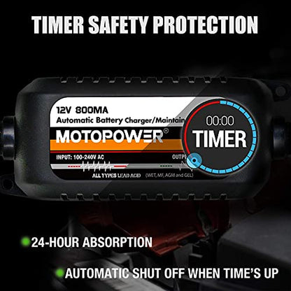 MOTOPOWER MP0515A 12V Car Battery Load Tester with MP00205C 12V 800mA Battery Charger Maintainer