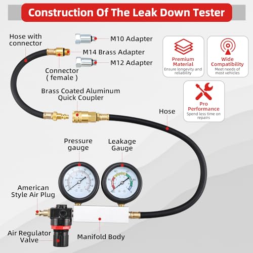 8MILELAKE Cylinder Leak Down Tester Tool Kit, Gasoline Engine Compression Leak Down Tester Set, Tu-21 Cylinder Detector with Dual Gauges