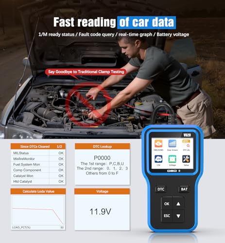 OBD2 Scanner with Upgrade Battery Tester - Diagnostic Tool for Cars that Check Engine Light & Emissions Readiness Read and Clears Vehicle Error Codes for All OBD II Protocol Vehicles Since 1996（Blue） - color: blue