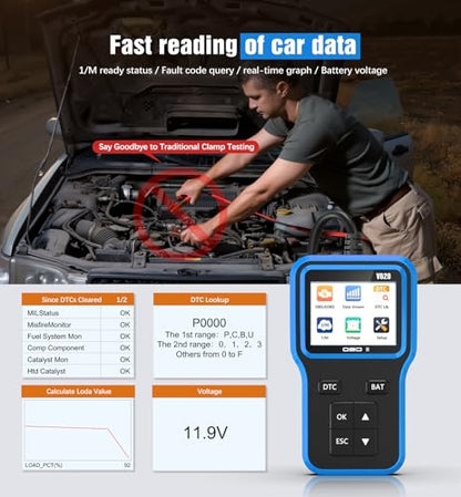 OBD2 Scanner & Battery Tester, Car Diagnostic Tool for Check Engine Light | Read and Clear Error Codes, Check Emission Readiness and Test Battery Status on OBD2 Vehicles Manufactured Since 1996（blue） - color: blue