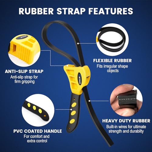 2-Pack Rubber Strap Wrench Set, 4" & 6" Oil Filter Wrench and Jar Opener for Plumbing, Water Filter, Sink Drain & Tub Drain Removal | Non-Slip Adjustable Universal Tool
