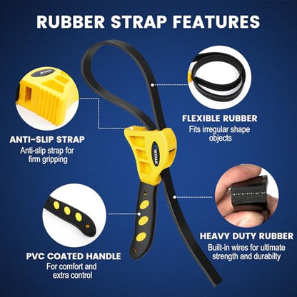 2-Pack Rubber Strap Wrench Set, 4" & 6" Oil Filter Wrench and Jar Opener for Plumbing, Water Filter, Sink Drain & Tub Drain Removal | Non-Slip Adjustable Universal Tool