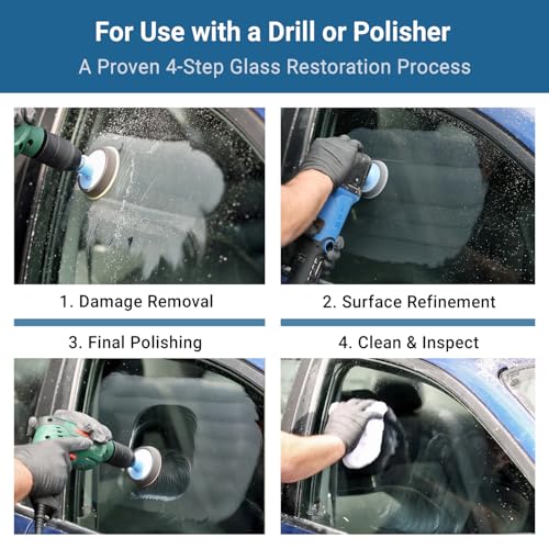 Glass Polish (3'') Glass Scratch Removal Kit for use with a Drill on All Glass Surfaces - size: 3 inch (6 Abrasives)