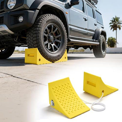 Yescom PU Wheel Chocks for Wheel Under 35" with 5ft Rope, 66,000 lbs Heavy | Duty Capacity, Lightweight Car Chocks for Off-road Car, Full-size Pickup, Heavy-duty Trucks - size: for Wheel under 35", 2Pack