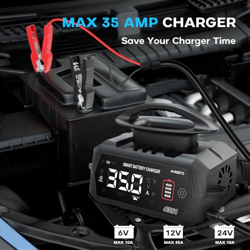 35 Amp Battery Charger, 6V/12V/24V Smart trickle Charger,car Battery Charger,Lithium, Lifepo4, Lead Acid (AGM/Gel/SLA...) Battery maintainer, desulfurizer, for:car, Boat, Motorcycle,Lawn mowers..
