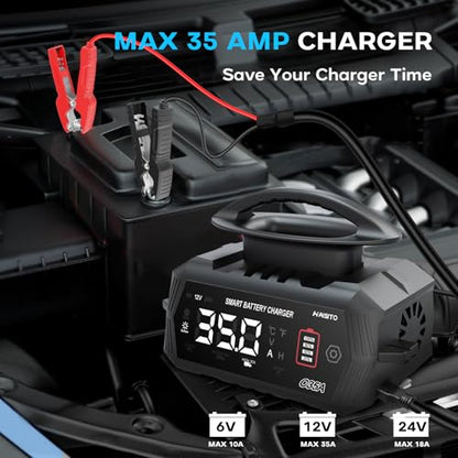35 Amp Battery Charger, 6V/12V/24V Smart trickle Charger,car Battery Charger,Lithium, Lifepo4, Lead Acid (AGM/Gel/SLA...) Battery maintainer, desulfurizer, for:car, Boat, Motorcycle,Lawn mowers..