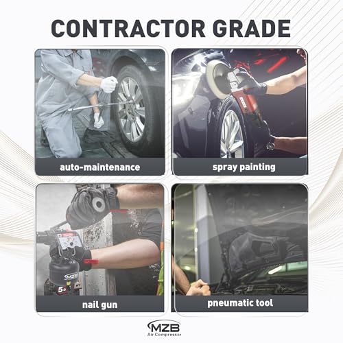 MZB 6.4 Gallon Ultra Quiet Air Compressor 110V/60Hz 7.41CFM 1.5HP, MAX 115PSI Steel Tanks Oil-Free 70dB Noise Level Air Compressor with Wheels for Spray Painting, Auto Repair, Carpentry Decoration - size: MZB-1100H-24