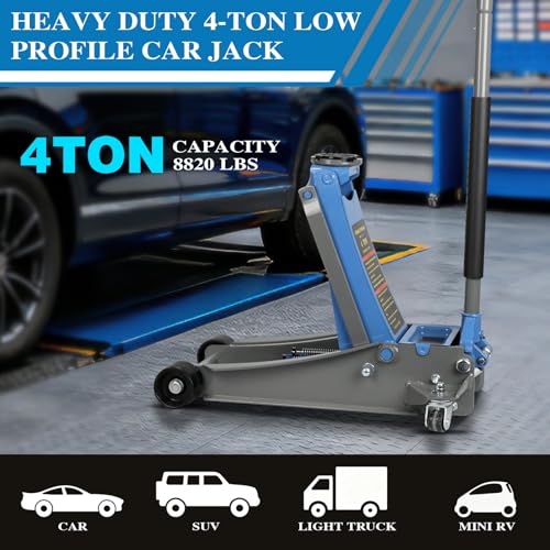 Larbanke 4-Ton Heavy Duty Double-Piston Hydraulic Floor Jack,Lift Range 3.93in-20.98in, Rapid Pump Double-Piston Hydraulic Car Jack,with Rubber Pads, Truck, and Lowered Cars - size: 533MM-4T