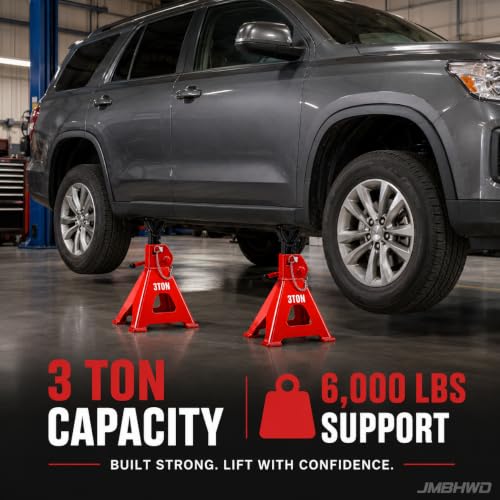 Jack Stands, 3 Ton Jack Stand with Double Pin Locking, Safety Stands for Home Garage Vehicle Repair Car Lift Supports Jack, 1 Pair, Red - color: Red