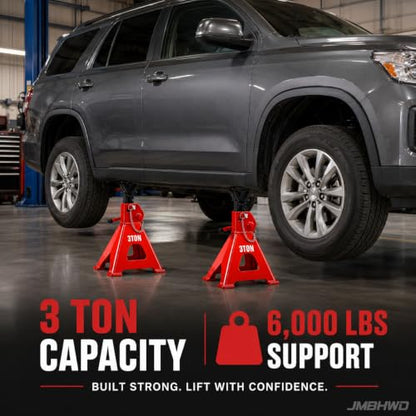 Jack Stands, 3 Ton Jack Stand with Double Pin Locking, Safety Stands for Home Garage Vehicle Repair Car Lift Supports Jack, 1 Pair, Red - color: Red