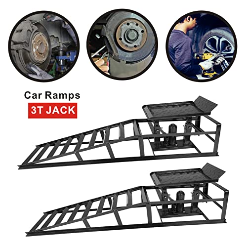 2-Pack Portable Car Lift Hydraulic Car Ramps 3T Low Profile Car Ramp Car Service Ramps Garage Car Lift Hydraulic Jack Ramps, Black