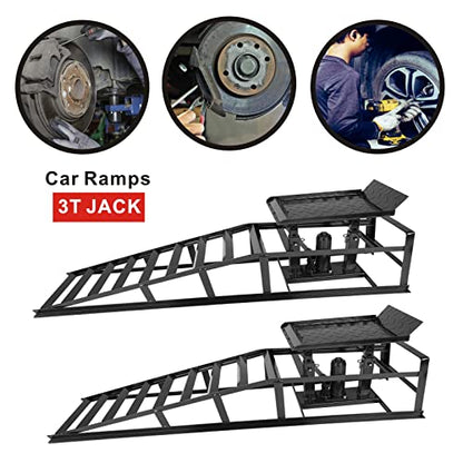 2-Pack Portable Car Lift Hydraulic Car Ramps 3T Low Profile Car Ramp Car Service Ramps Garage Car Lift Hydraulic Jack Ramps, Black