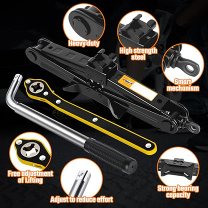 Scissor Jack Car Jack Kit, 2.5 Ton (5512 lbs) Tire Jack with Lug Wrench, Portable Emergency Spare Tire Changing Repair Kit, Scissor Jack Kit, Universal Vehicle Scissor Lift Jacks for SUV