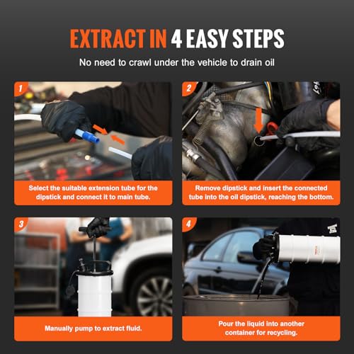 VEVOR 6.5L Manual Fluid Extractor Pump, Oil Changer Vacuum Fluid Extractor, Oil Extractor Change Pump for Automotive, Oil Change & Fluid Change Tool with Dipstick and Suction Hose (6.5L) - style: 6.5L Manual