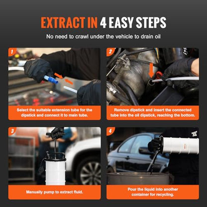 VEVOR 6.5L Manual Fluid Extractor Pump, Oil Changer Vacuum Fluid Extractor, Oil Extractor Change Pump for Automotive, Oil Change & Fluid Change Tool with Dipstick and Suction Hose (6.5L) - style: 6.5L Manual