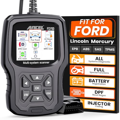 ANCEL FD700 Ford Lincoln Mercury OBD2 Scanner, Full System Automotive Car Code Reader with All Functions, Including Battery Registration ABS SRS SAS BMS Oil Reset TPMS Engine IQA EPB Regen - color: black