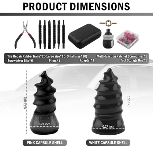29PCS Tire Plug Kit,Self-Service Tire Repair Rubber Nail Kit Includes Ratchet Screwdriver,Pliers,Screw in Tires Plugs,Universal Tires Repair Kits for Quick Puncture Repairs