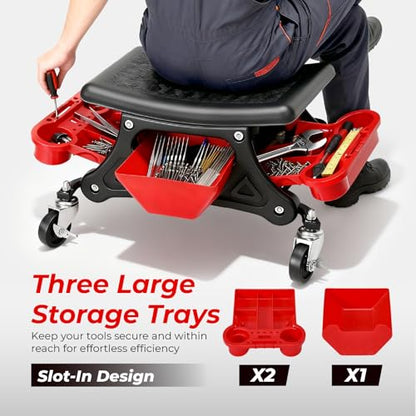 SUNROAD Mechanic Stool with Wheels Rolling Stool 300 lbs | Heavy Duty Rolling Mechanics Seat with Tool Tray, Rolling Tool Seat for Automotive Auto Repair