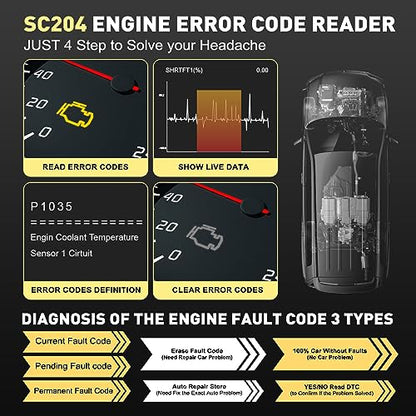 CGSULIT SC204 Enhanced OBD2 Scanner Diagnostic Tool, Check Engine Code Reader With Reset, Smog Check, Clear Code, Live Data & More, Car Code Readers & Scan Tools for All OBDII/EOBD Vehicles After 1996 - color: SC204 Code Reader-Black