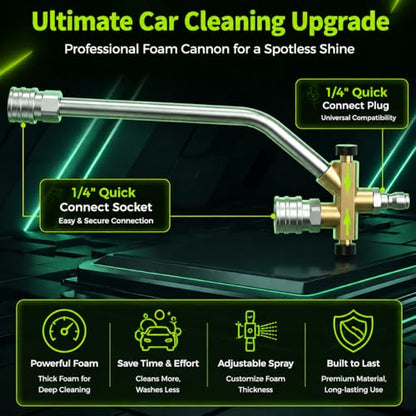 XOOL Pressure Washer Foam Cannon with Dual Connector, Car Wash Foam Gun Kit 1/4 Inch Quick Connector with 5 Power Washer Sprayer Nozzles, 5M Water Hose, Adapter, Cleaning Gloves, 1 Liter