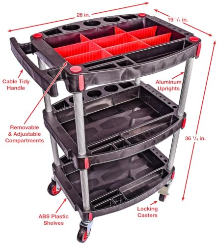 JEGS 81444 Professional Detailing Cart 36.25 in. H x 26 in. L x 19.25 in. W Incl
