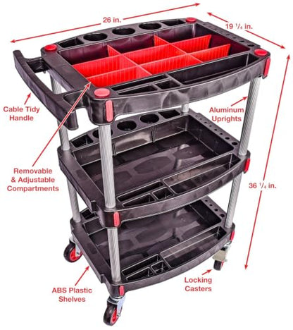 JEGS 81444 Professional Detailing Cart 36.25 in. H x 26 in. L x 19.25 in. W Incl