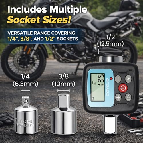 GOYOJO Digital Torque Wrench Adapter, 4-135Nm (2.95-99.6 ft-lb) Electronic Torque Converter with Digital Display, 1/2", 1/4", 3/8" Adapters for Motorcycles, Engine Maintenance, and Versatile DIY Use