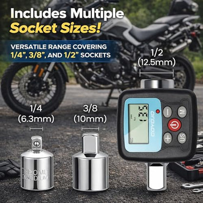 GOYOJO Digital Torque Wrench Adapter, 4-135Nm (2.95-99.6 ft-lb) Electronic Torque Converter with Digital Display, 1/2", 1/4", 3/8" Adapters for Motorcycles, Engine Maintenance, and Versatile DIY Use