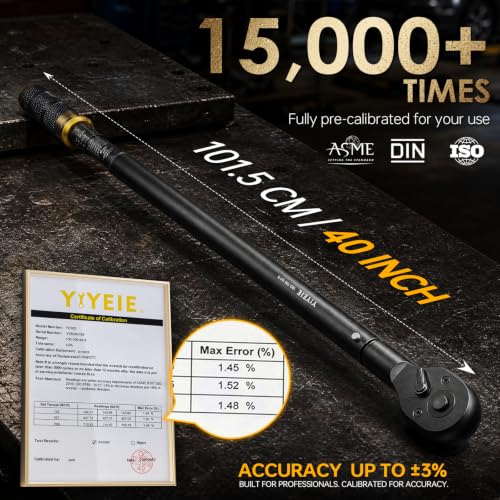 YIYEIE 3/4″ Drive Click Torque Wrench Set 3PCS, 100-700 FT-LB/136-949 Nm | ±3% Accuracy, 48-Tooth Ratchet, Dual-Direction Loud Click Torque Wrench for Heavy Trucks, RV, Tractor, Trailer,Diesel Engine - size: 3/4″ 3 PCS