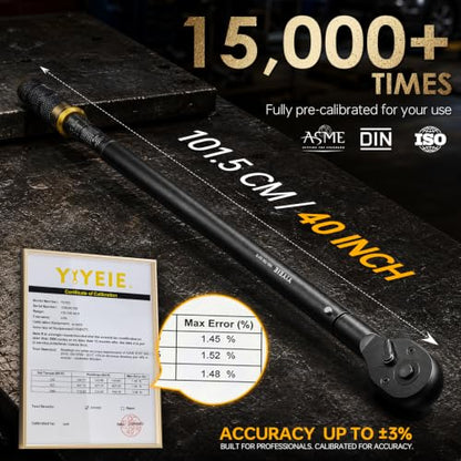 YIYEIE 3/4″ Drive Click Torque Wrench Set 3PCS, 100-700 FT-LB/136-949 Nm | ±3% Accuracy, 48-Tooth Ratchet, Dual-Direction Loud Click Torque Wrench for Heavy Trucks, RV, Tractor, Trailer,Diesel Engine - size: 3/4″ 3 PCS
