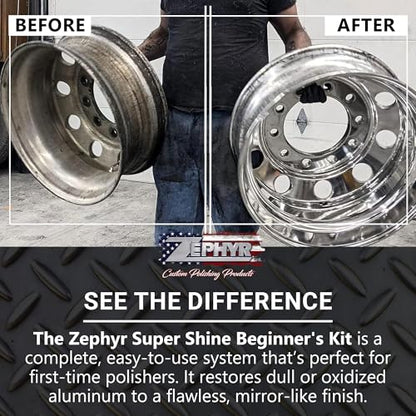 Zephyr - Super Shine Beginner's Aluminum Polishing Kit - Metal Polishing Kit Made for Fuel Tanks, Aluminum Wheels, Peterbilt Steps, & More - size: Super Shine Intro Kit
