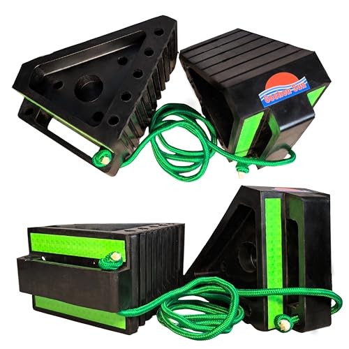 Heavy Duty Rubber Wheel Chocks with Reflective Strips - Set of 4 (8x6x4 Inch) - All-Weather, Non-Slip & Wear-Resistant & Portable Parking Security for Truck, RV, Trailer,SUV (006-Green)