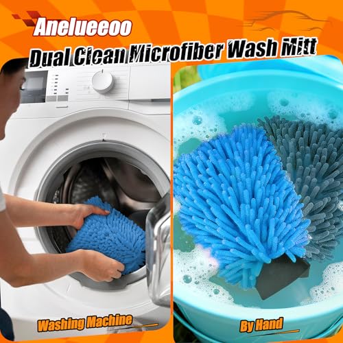 Car Wash Mitt Microfiber, Premium Chenille Microfiber Wash Car Mitts Sponge Scratch Free & Lint-Free, Mitts Waterproof Lining 4 Pack Blue (8''X12'') - size: XCST_8X12IN_SB_4PCS