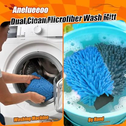 Car Wash Mitt Microfiber, Premium Chenille Microfiber Wash Car Mitts Sponge Scratch Free & Lint-Free, Mitts Waterproof Lining 4 Pack Blue (8''X12'') - size: XCST_8X12IN_SB_4PCS