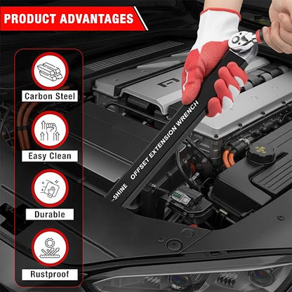 Premium 15 Inch Extension Wrench Offset Heavy Duty Offset Extension Impact Adapter Cheater & Torque Multiplier for Breaker Set Zero Degree Ratchet Tite Reach Mechanic Tools Gifts for Father