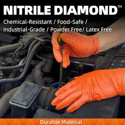 Beastek Nitrile Disposable Gloves, 8Mil Latex & Powder Free Chemical Resistant Heavy Duty Cooking Diamond Glove Orange 100Pcs - color: Small (Orange)