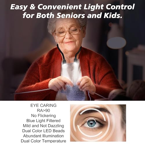 LEDGLE Updated Neck Light for Reading Books in Bed, LED Neck Lamp for Knitting with 1600K 3500K 6000KLighting + Flexible Comfortable Soft Silicone Arms, Perfect for Craft, Knitting, Repairing (Black) - style: Massage Particles- Black