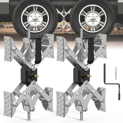 X-Shaped RV Wheel Stabilizer Chocks for RV Camper Trailers & Trucks 2 Pack | Fit RV Tire 3” to 11”Wide, Drill Adjustable, Anti-Rust Coating X Chocks, Heavy Duty for 5th Wheel Prevent Shaking&Wobble - color: Silver