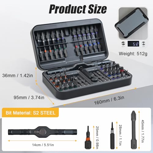 66 in 1 Magnetic Ratchet Screwdriver Set With Case | Multi-Bit Repair Tool Kit, S2 Alloy Steel Bits, T-Handle, Suitable for Home Daily Repair, DIY, PC, Electronics, Car, Bike - size: 66 in 1