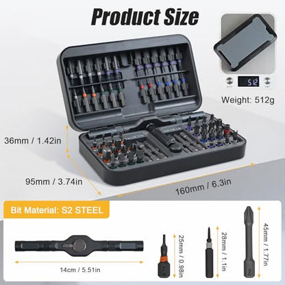66 in 1 Magnetic Ratchet Screwdriver Set With Case | Multi-Bit Repair Tool Kit, S2 Alloy Steel Bits, T-Handle, Suitable for Home Daily Repair, DIY, PC, Electronics, Car, Bike - size: 66 in 1