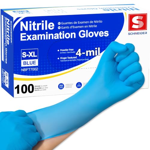 Schneider Medical Nitrile Exam Gloves, 4 mil, Powder-Free, Latex-Free, Disposable Gloves for Cleaning and Food Prep - size: Large