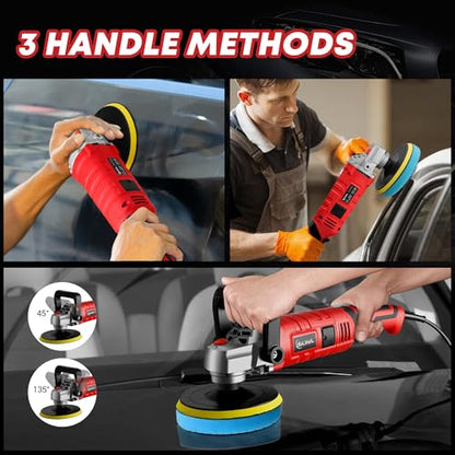 SILVEL Buffer Polisher, 1600W 7 Inch/6 Inch Polisher for Car Detailing, Wax Machine, 7 Variable Speed, with 6 Foam Pads, 3 Wool Pads, Packaging Bag, for Boat Polishing and Waxing