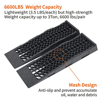 OULEME Low Profile Car Service Ramp with Anti-Slip Blocks, Oil Changes& Maintenance, 2-1/2" Lifting Height, 3 Ton Truck Vehicle 2 Pack - size: L27.5" (2 PACK)